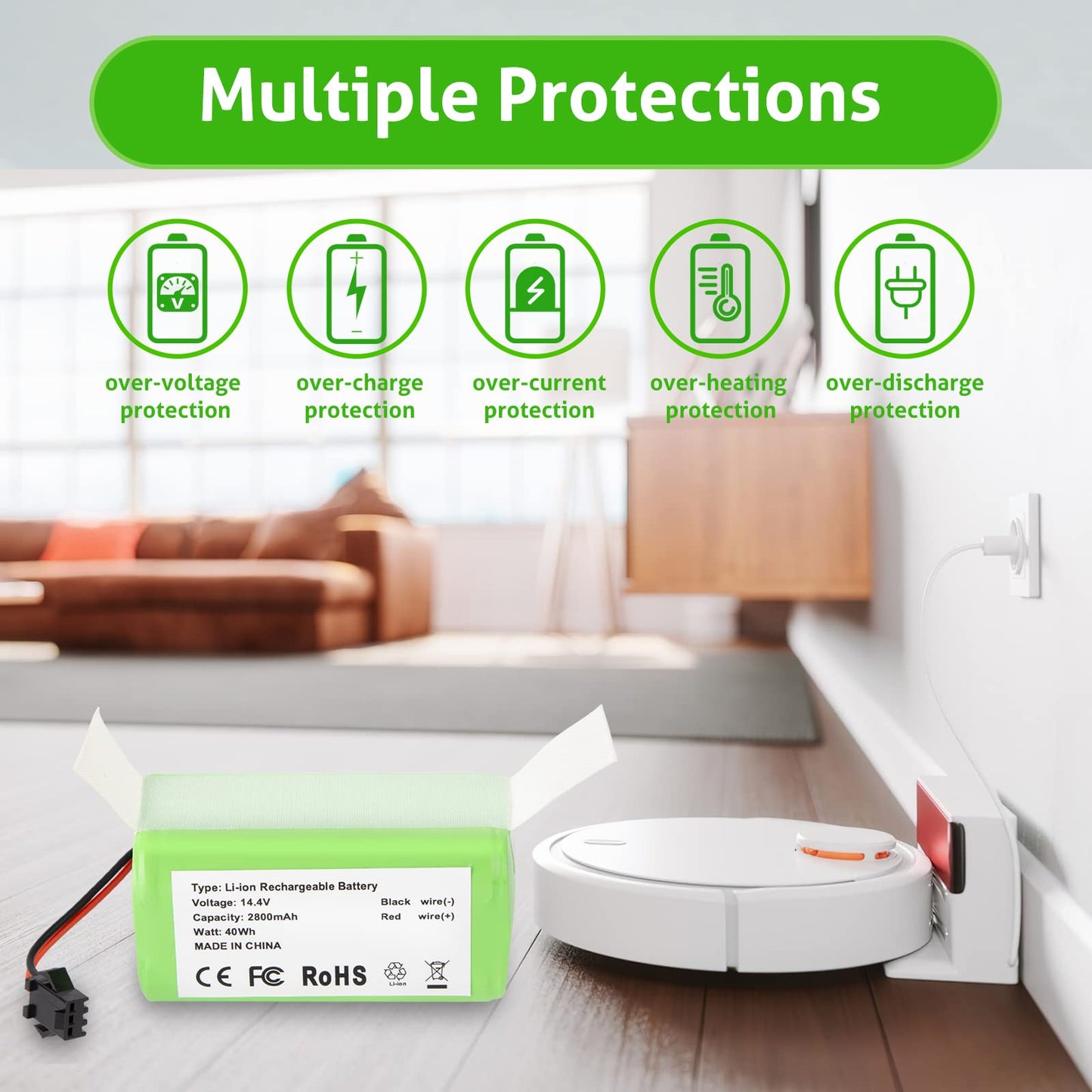 14.4V 2600mAh Battery Compatible for Eufy RoboVac 11, 11S, 12, 15C, 15T, 30,30C, 35C, Ecovacs Deebot N79 N79S DN622, RoboVac 15C MAX 25C 30, Goovi F007C D380 D382, G10 G20 G30 G35 G40 Hybrid